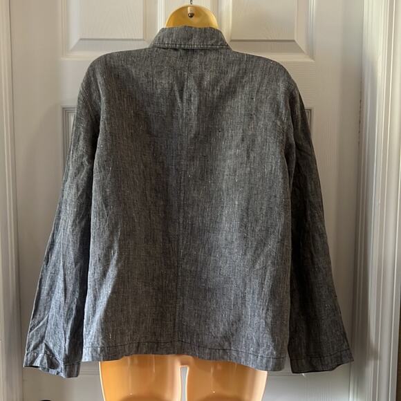 Chico’s 2 Design Grayish Blue Linen Jacket Top Woman Size 12 Button Front - Picture 3 of 8